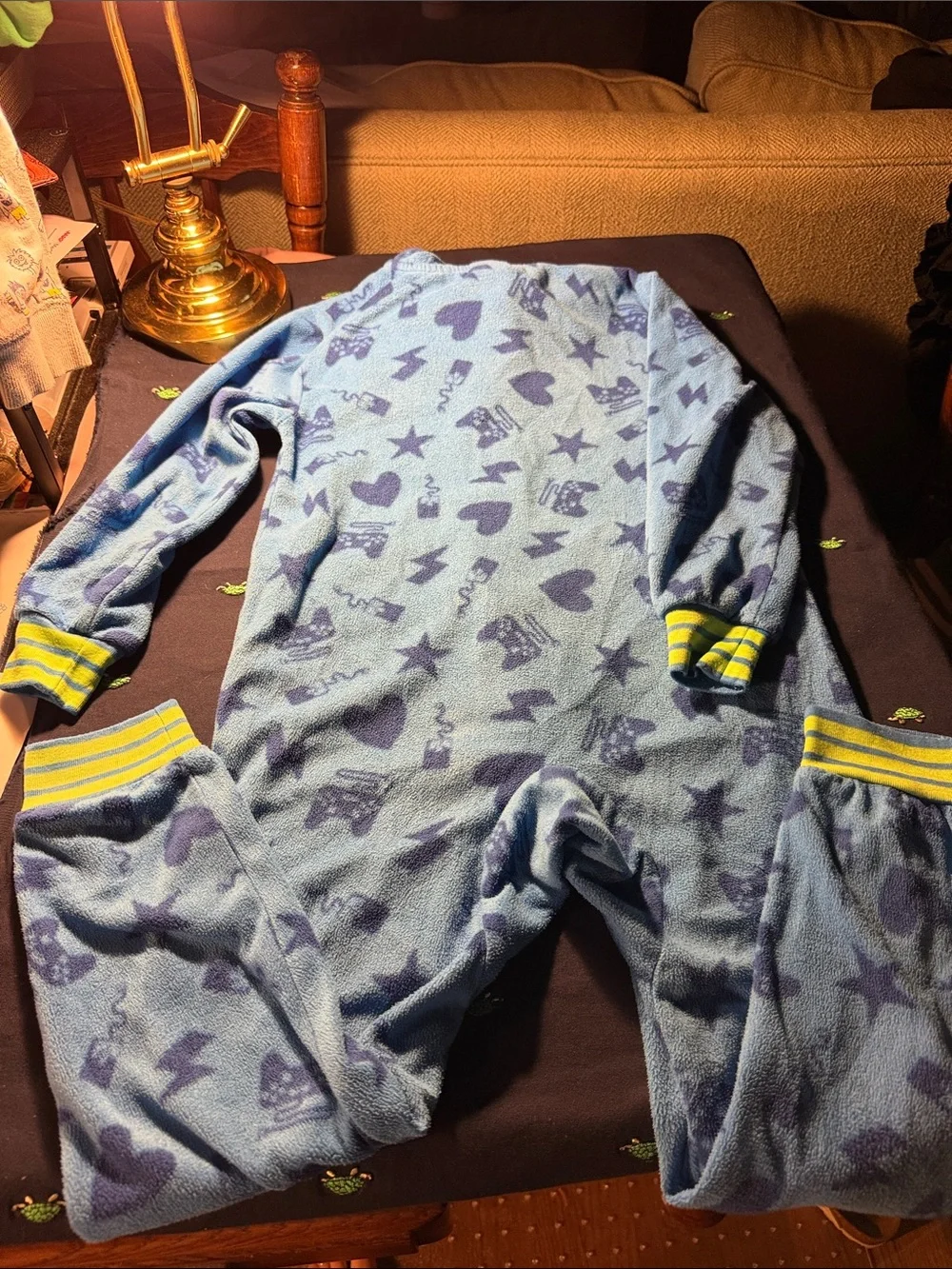 Cat & Jack Light Blue Hooded Zip Pajama Set with Purple Print and Yellow Trim